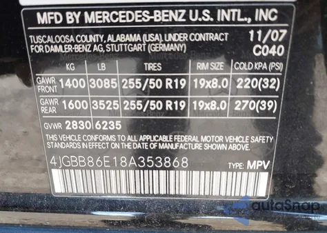 2008 Mercedes-Benz Ml 350 4Matic z USA, uszkodzony, nr VIN 4JGBB86E18A353868